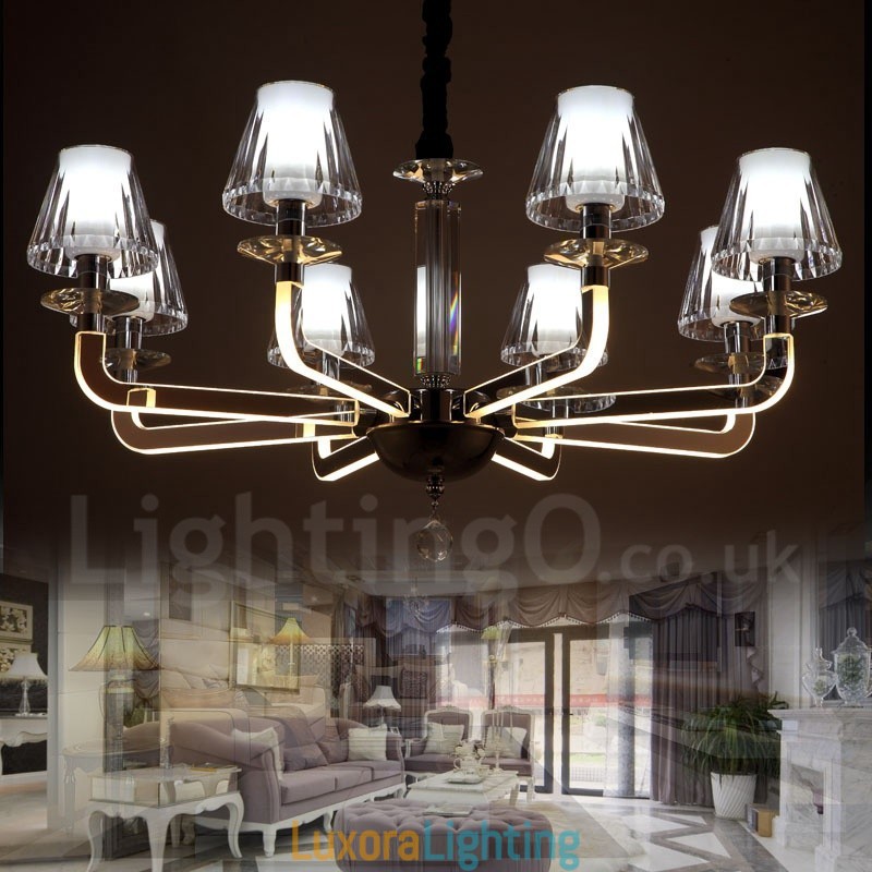 Designer Touch Decorative Dimmable Modern Contemporary 8 Light Crystal Chandelier with Glass Shade