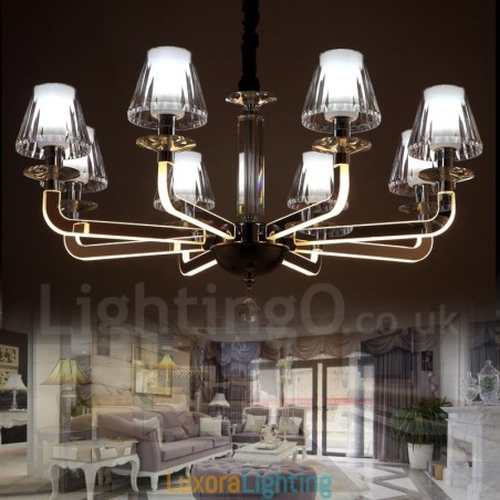 Designer Touch Decorative Dimmable Modern Contemporary 8 Light Crystal Chandelier with Glass Shade
