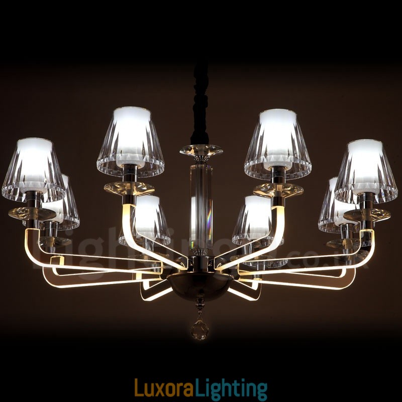 Designer Touch Decorative Dimmable Modern Contemporary 8 Light Crystal Chandelier with Glass Shade