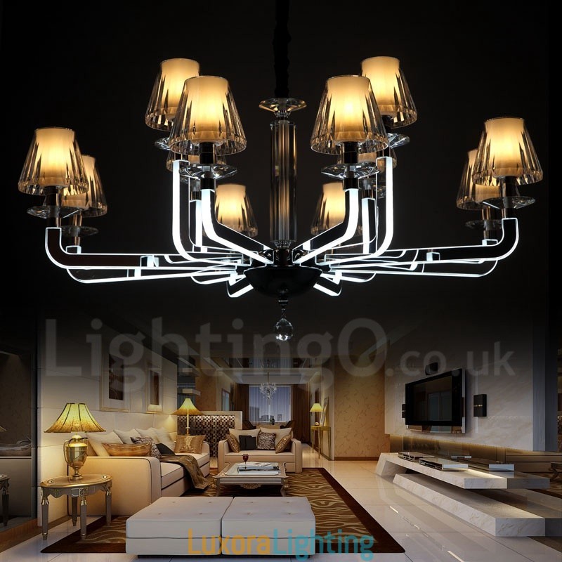 Designer Touch Decorative Dimmable Modern Contemporary 12 Light Crystal Chandelier with Glass Shade