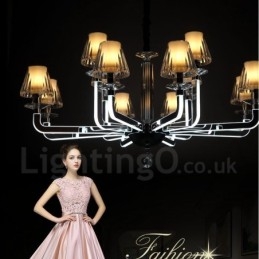 Designer Touch Decorative Dimmable Modern Contemporary 12 Light Crystal Chandelier with Glass Shade