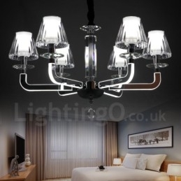 Designer Touch Decorative Dimmable Modern Contemporary 6 Light Crystal Chandelier with Glass Shade