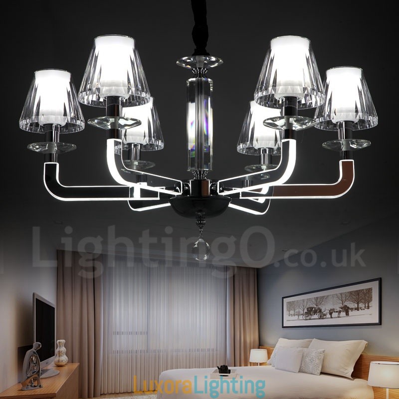 Designer Touch Decorative Dimmable Modern Contemporary 6 Light Crystal Chandelier with Glass Shade
