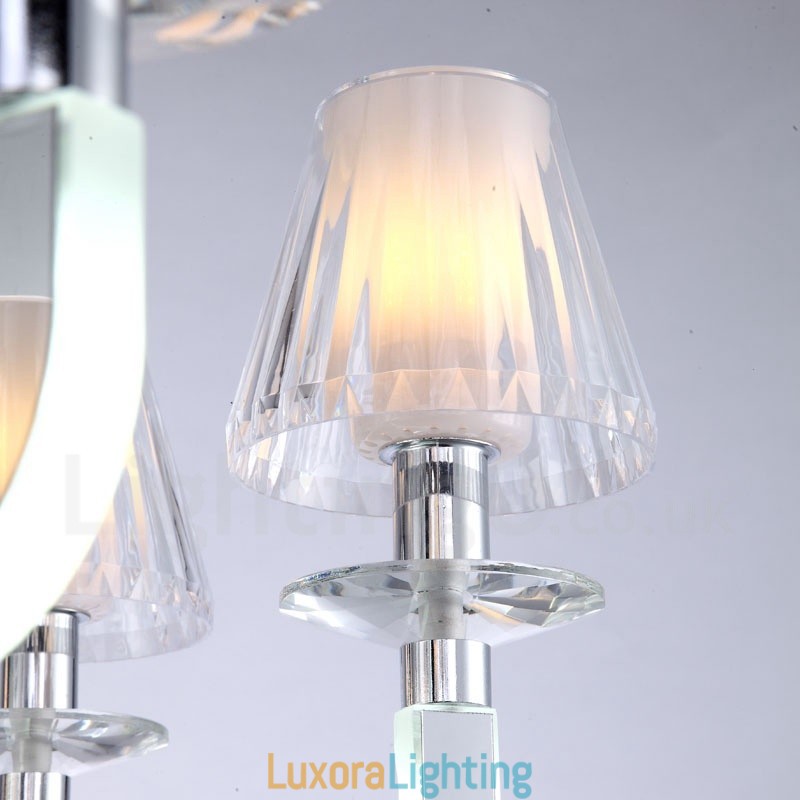 Designer Touch Decorative Dimmable Modern Contemporary 6 Light Crystal Chandelier with Glass Shade