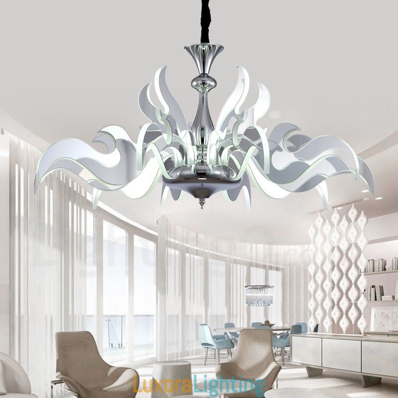 Designer Touch Decorative Dimmable Modern Contemporary 15 Light Steel Chandelier with Acrylic Shade