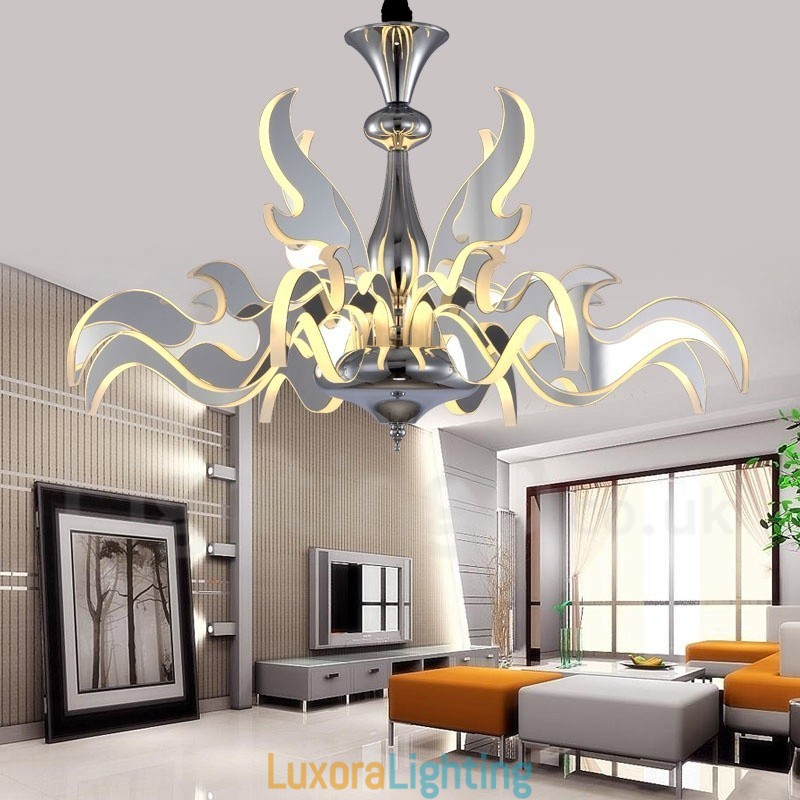 Designer Touch Decorative Dimmable Modern Contemporary 12 Light Steel Chandelier with Acrylic Shade