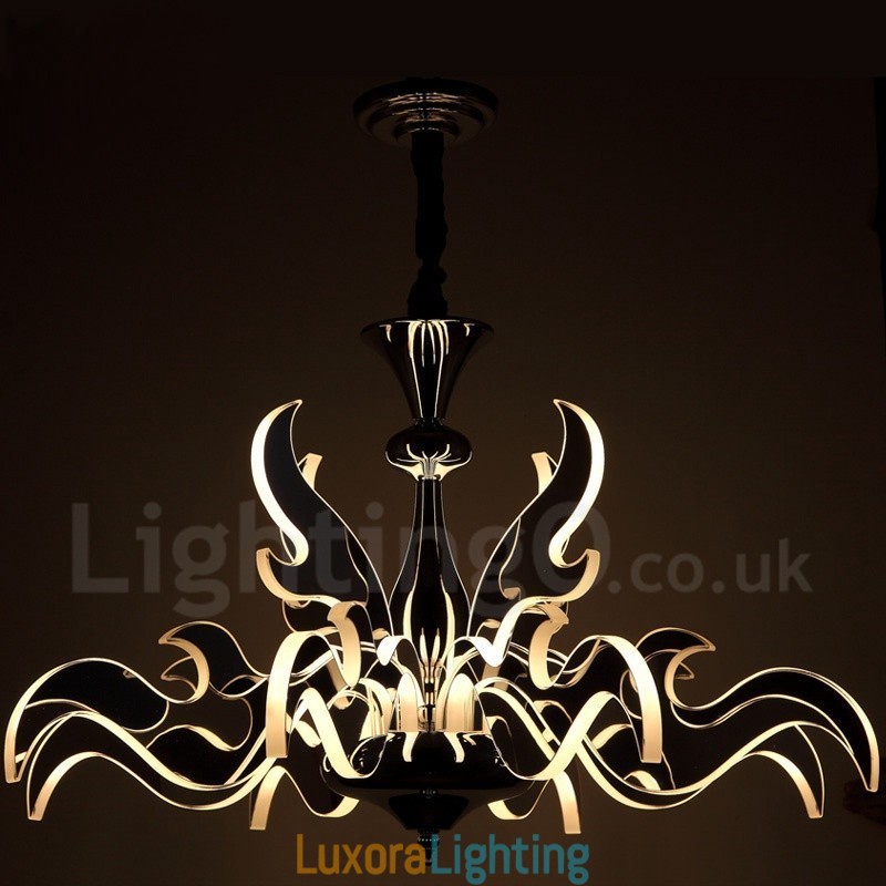 Designer Touch Decorative Dimmable Modern Contemporary 12 Light Steel Chandelier with Acrylic Shade