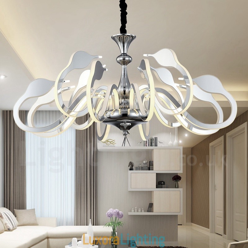 Designer Touch Decorative Dimmable Modern Contemporary 12 Light Steel Chandelier with Acrylic Shade