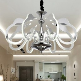 Designer Touch Decorative Dimmable Modern Contemporary 8 Light Steel Chandelier with Acrylic Shade