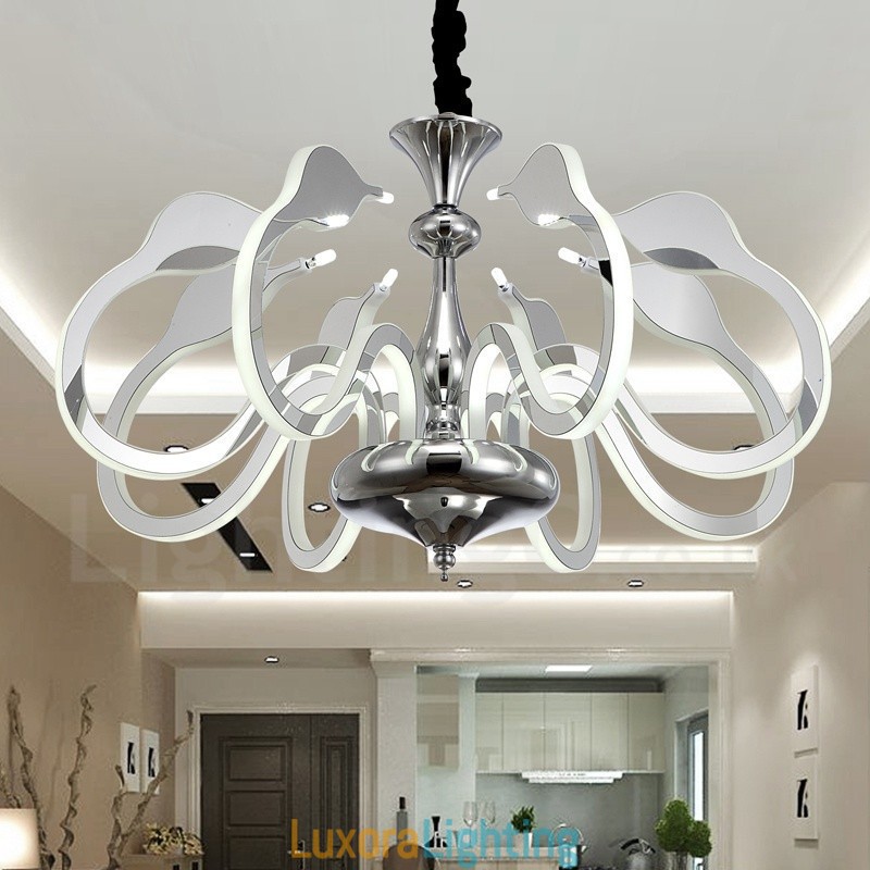 Designer Touch Decorative Dimmable Modern Contemporary 8 Light Steel Chandelier with Acrylic Shade