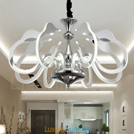 Designer Touch Decorative Dimmable Modern Contemporary 8 Light Steel Chandelier with Acrylic Shade