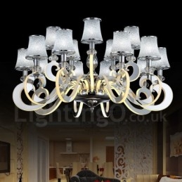 Designer Touch Decorative Dimmable Modern Contemporary 15 Light Steel Chandelier with Glass Shade