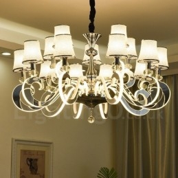 Designer Touch Decorative Dimmable Modern Contemporary 15 Light Steel Chandelier with Glass Shade