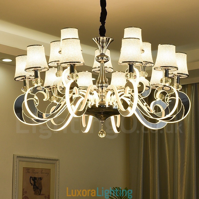 Designer Touch Decorative Dimmable Modern Contemporary 15 Light Steel Chandelier with Glass Shade