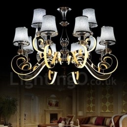 Designer Touch Decorative Dimmable Modern Contemporary 12 Light Steel Chandelier with Glass Shade
