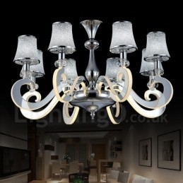 Designer Touch Decorative Dimmable Modern Contemporary 8 Light Steel Chandelier with Glass Shade