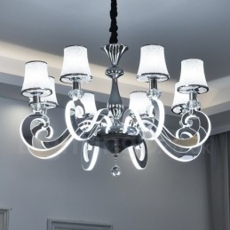 Designer Touch Decorative Dimmable Modern Contemporary 8 Light Steel Chandelier with Glass Shade