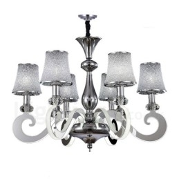 Designer Touch Decorative Dimmable Modern Contemporary 6 Light Steel Chandelier with Glass Shade