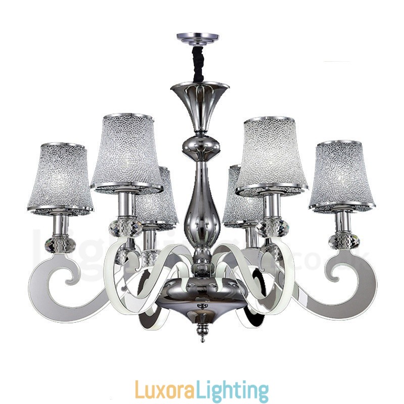 Designer Touch Decorative Dimmable Modern Contemporary 6 Light Steel Chandelier with Glass Shade