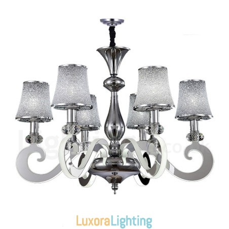 Designer Touch Decorative Dimmable Modern Contemporary 6 Light Steel Chandelier with Glass Shade