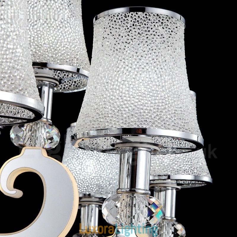 Designer Touch Decorative Dimmable Modern Contemporary 6 Light Steel Chandelier with Glass Shade