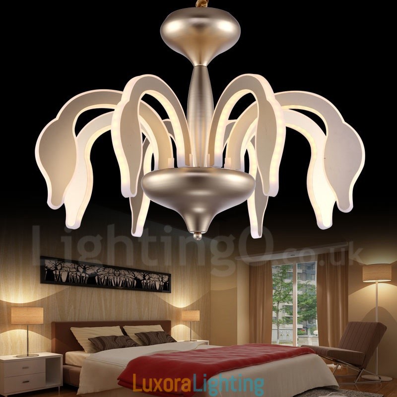 Designer Touch Decorative Dimmable Modern Contemporary 8 Light Steel Chandelier with Acrylic Shade