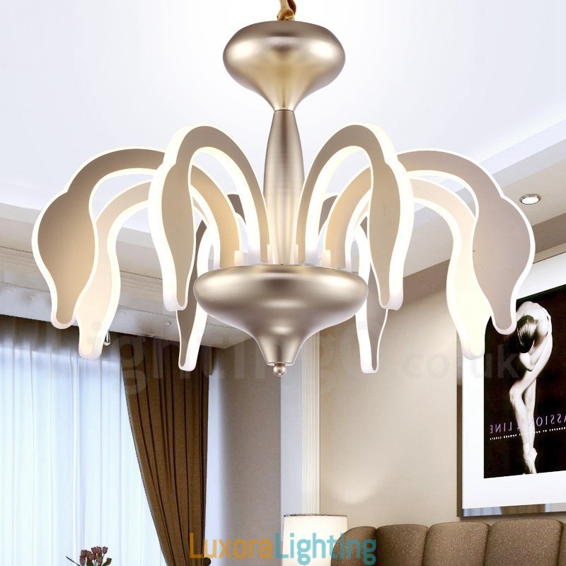 Designer Touch Decorative Dimmable Modern Contemporary 8 Light Steel Chandelier with Acrylic Shade