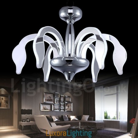 Designer Touch Decorative Dimmable Modern Contemporary 6 Light Steel Chandelier with Acrylic Shade
