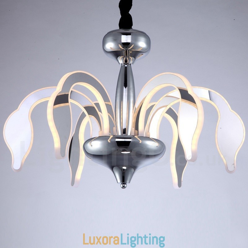 Designer Touch Decorative Dimmable Modern Contemporary 6 Light Steel Chandelier with Acrylic Shade