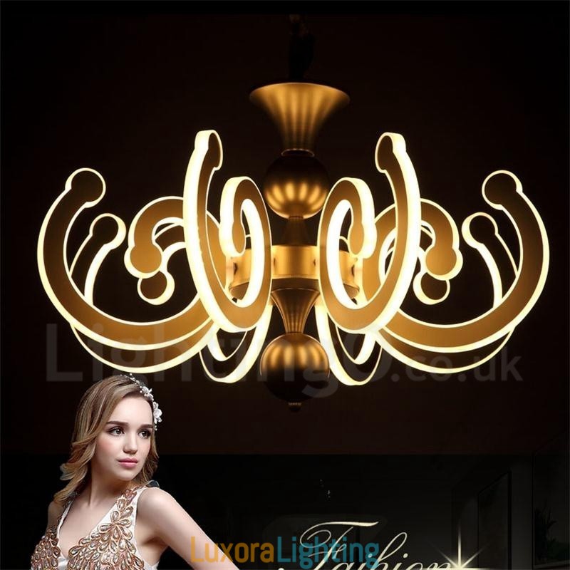 Designer Touch Decorative Dimmable Modern Contemporary 8 Light Steel Chandelier with Acrylic Shade