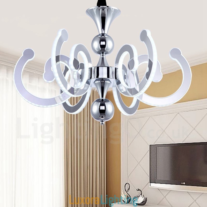 Designer Touch Decorative Dimmable Modern Contemporary 8 Light Steel Chandelier with Acrylic Shade
