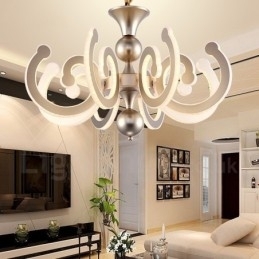 Designer Touch Decorative Dimmable Modern Contemporary 8 Light Steel Chandelier with Acrylic Shade