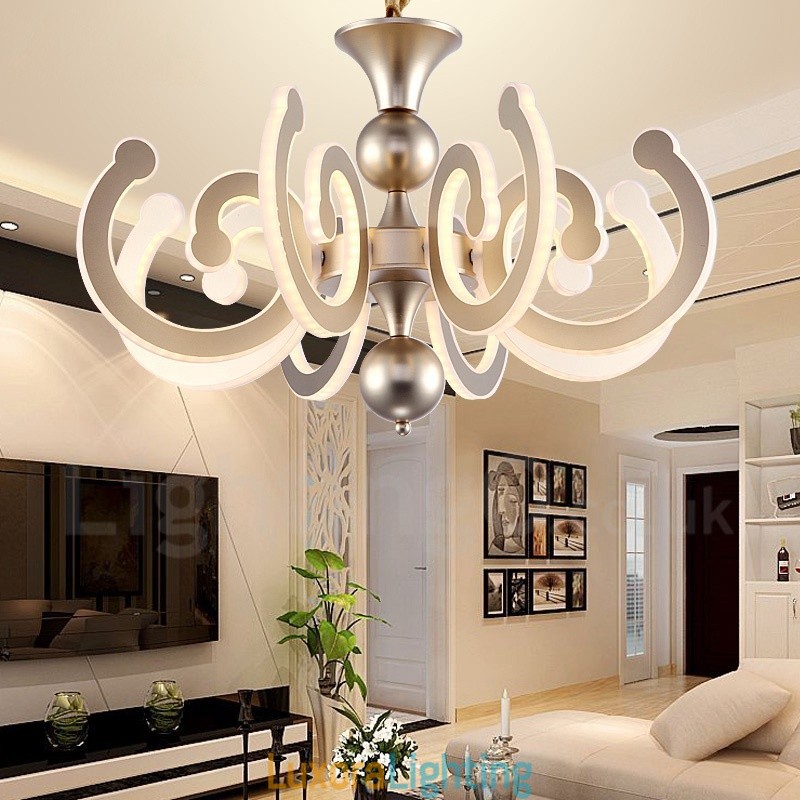 Designer Touch Decorative Dimmable Modern Contemporary 8 Light Steel Chandelier with Acrylic Shade