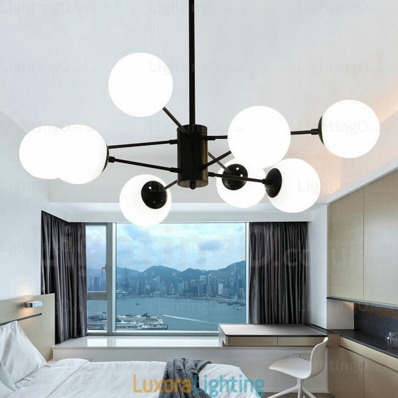 Designer Touch Decorative 8 Light Modern Contemporary Chandelier with Glass Shade