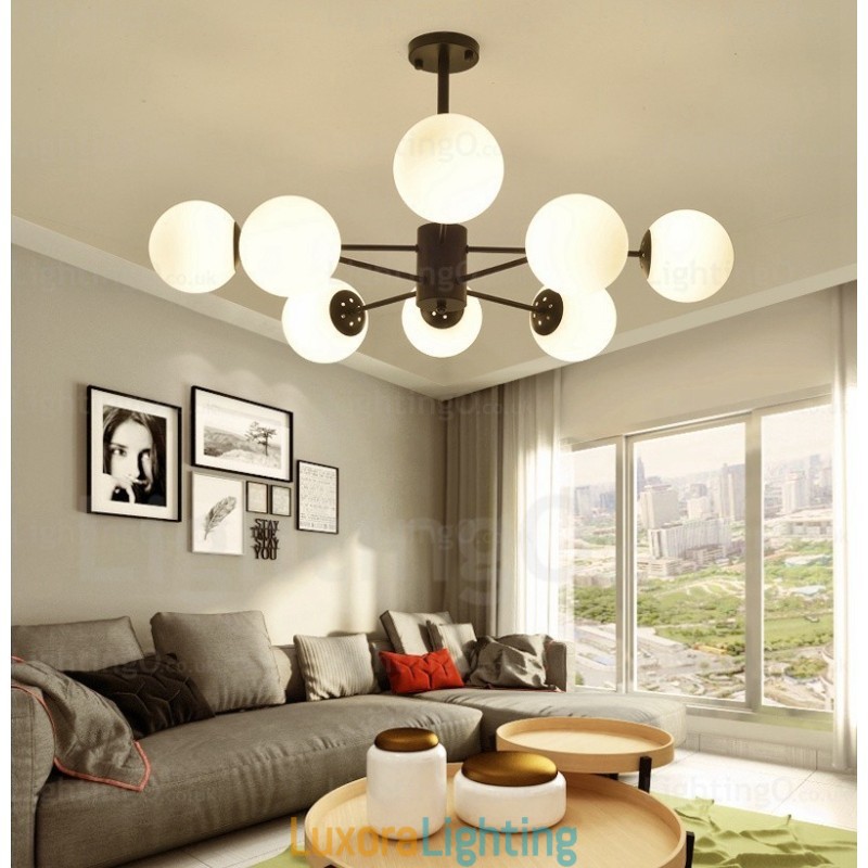 Designer Touch Decorative 8 Light Modern Contemporary Chandelier with Glass Shade
