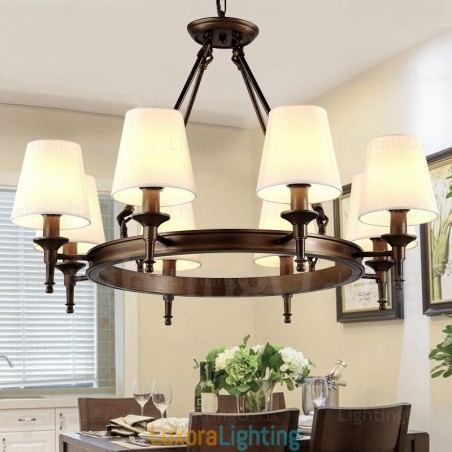 Designer Touch Decorative 8 Light Nordic Country Rustic Pendant Light with Fabric Shade