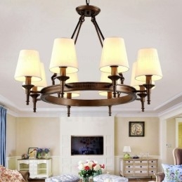 Designer Touch Decorative 8 Light Nordic Country Rustic Pendant Light with Fabric Shade
