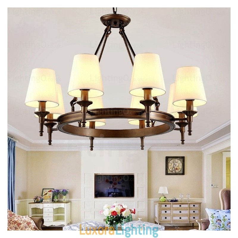Designer Touch Decorative 8 Light Nordic Country Rustic Pendant Light with Fabric Shade