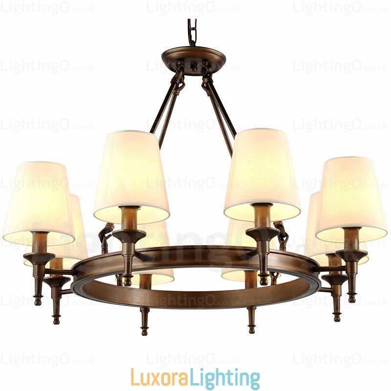 Designer Touch Decorative 8 Light Nordic Country Rustic Pendant Light with Fabric Shade