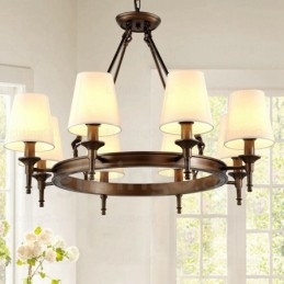 Designer Touch Decorative 8 Light Nordic Country Rustic Pendant Light with Fabric Shade