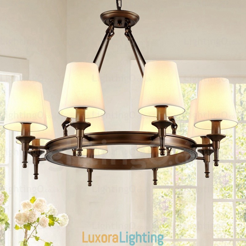 Designer Touch Decorative 8 Light Nordic Country Rustic Pendant Light with Fabric Shade