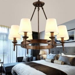 Designer Touch Decorative 6 Light Nordic Country Rustic Pendant Light with Fabric Shade