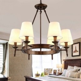 Designer Touch Decorative 6 Light Nordic Country Rustic Pendant Light with Fabric Shade