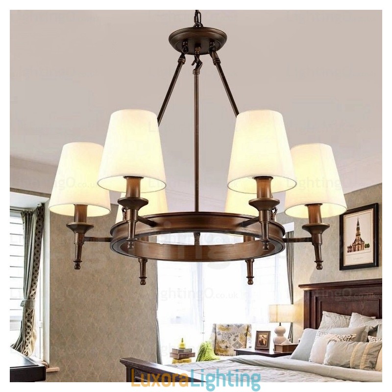 Designer Touch Decorative 6 Light Nordic Country Rustic Pendant Light with Fabric Shade