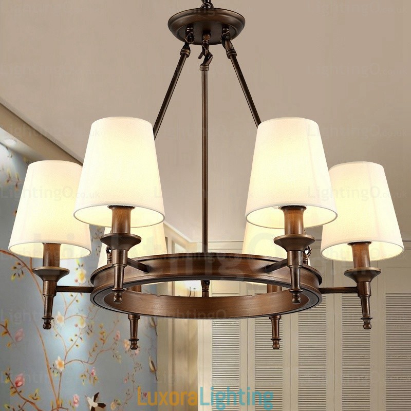 Designer Touch Decorative 6 Light Nordic Country Rustic Pendant Light with Fabric Shade