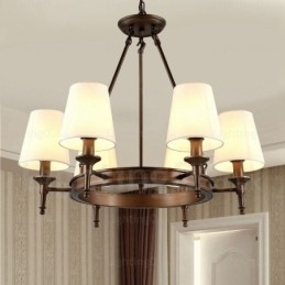 Designer Touch Decorative 6 Light Nordic Country Rustic Pendant Light with Fabric Shade