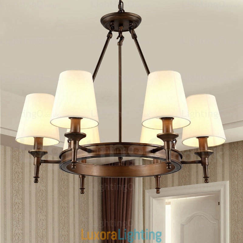 Designer Touch Decorative 6 Light Nordic Country Rustic Pendant Light with Fabric Shade