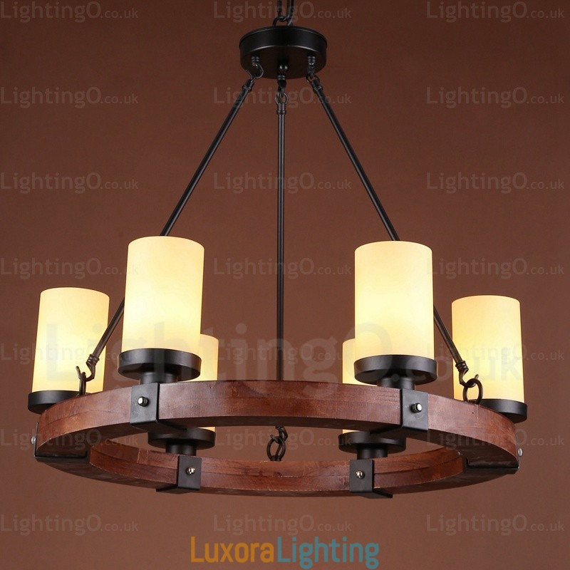 Designer Touch Decorative 6 Light Country Rustic Pendant Light with Glass Shade