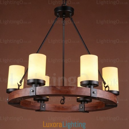 Designer Touch Decorative 6 Light Country Rustic Pendant Light with Glass Shade