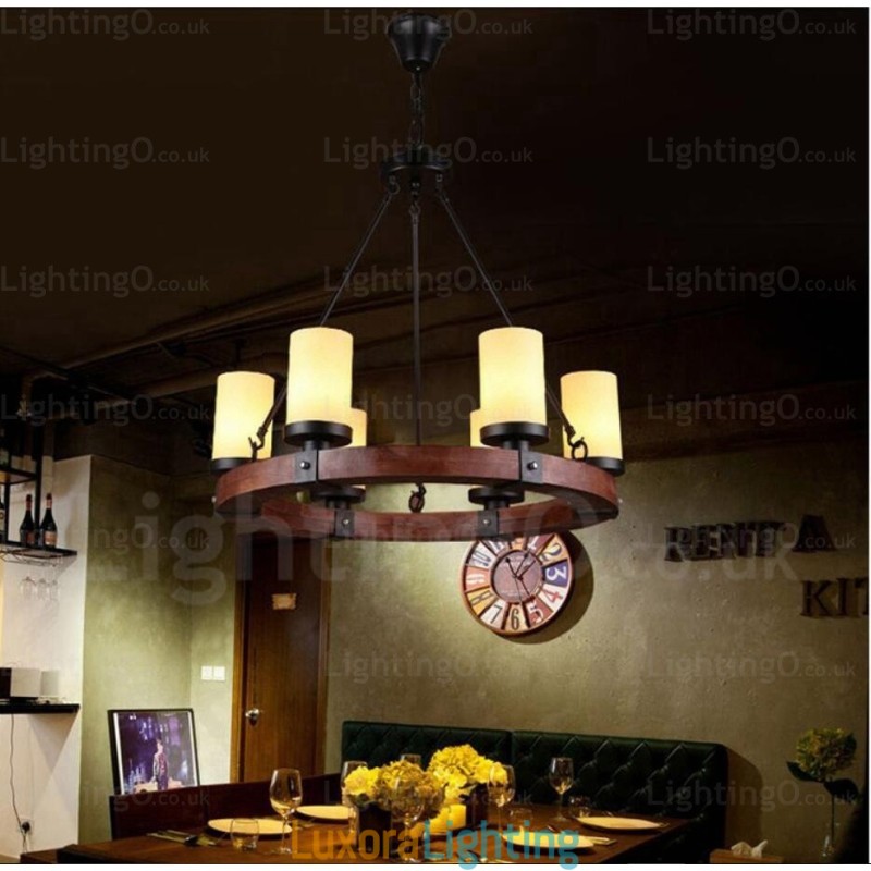 Designer Touch Decorative 6 Light Country Rustic Pendant Light with Glass Shade
